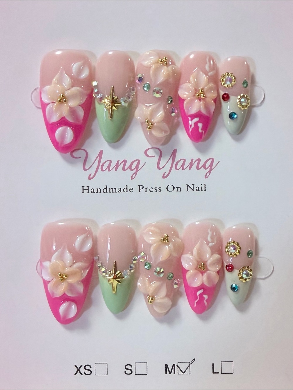 Pink & Mint Floral Press-On Nails for Kids